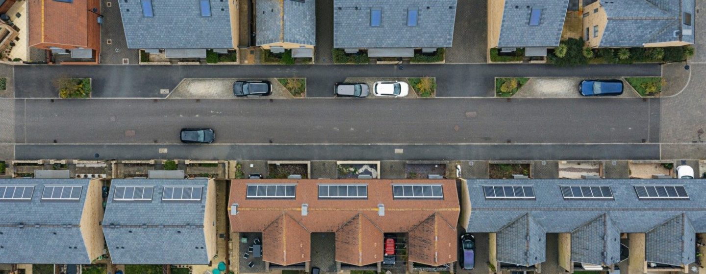Drone view of modern housing development in the UK