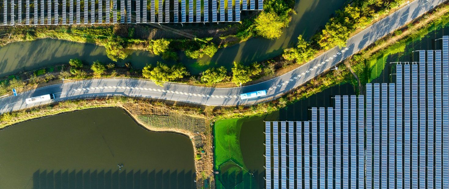 Drone perspective on solar power station