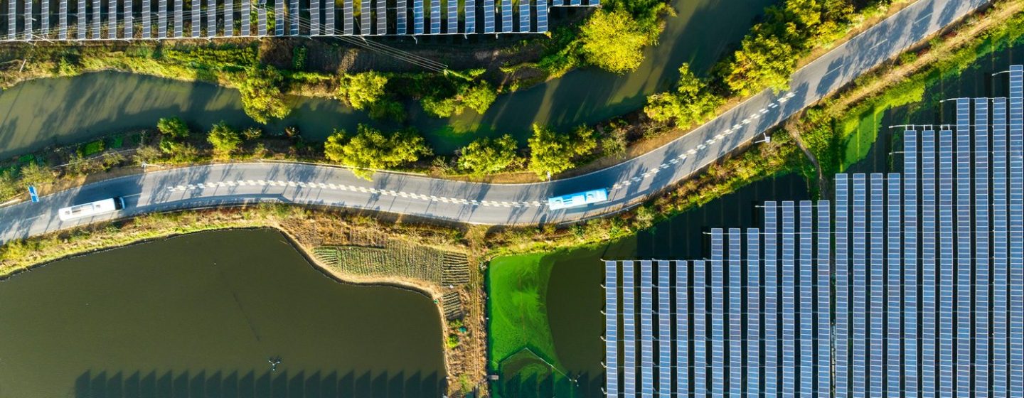 Drone perspective on solar power station