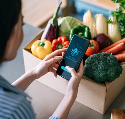 Woman doing home delivery grocery shopping online