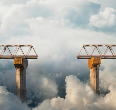 Clouds surrounding gap in bridge