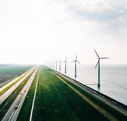 Aerial view of wind turbines