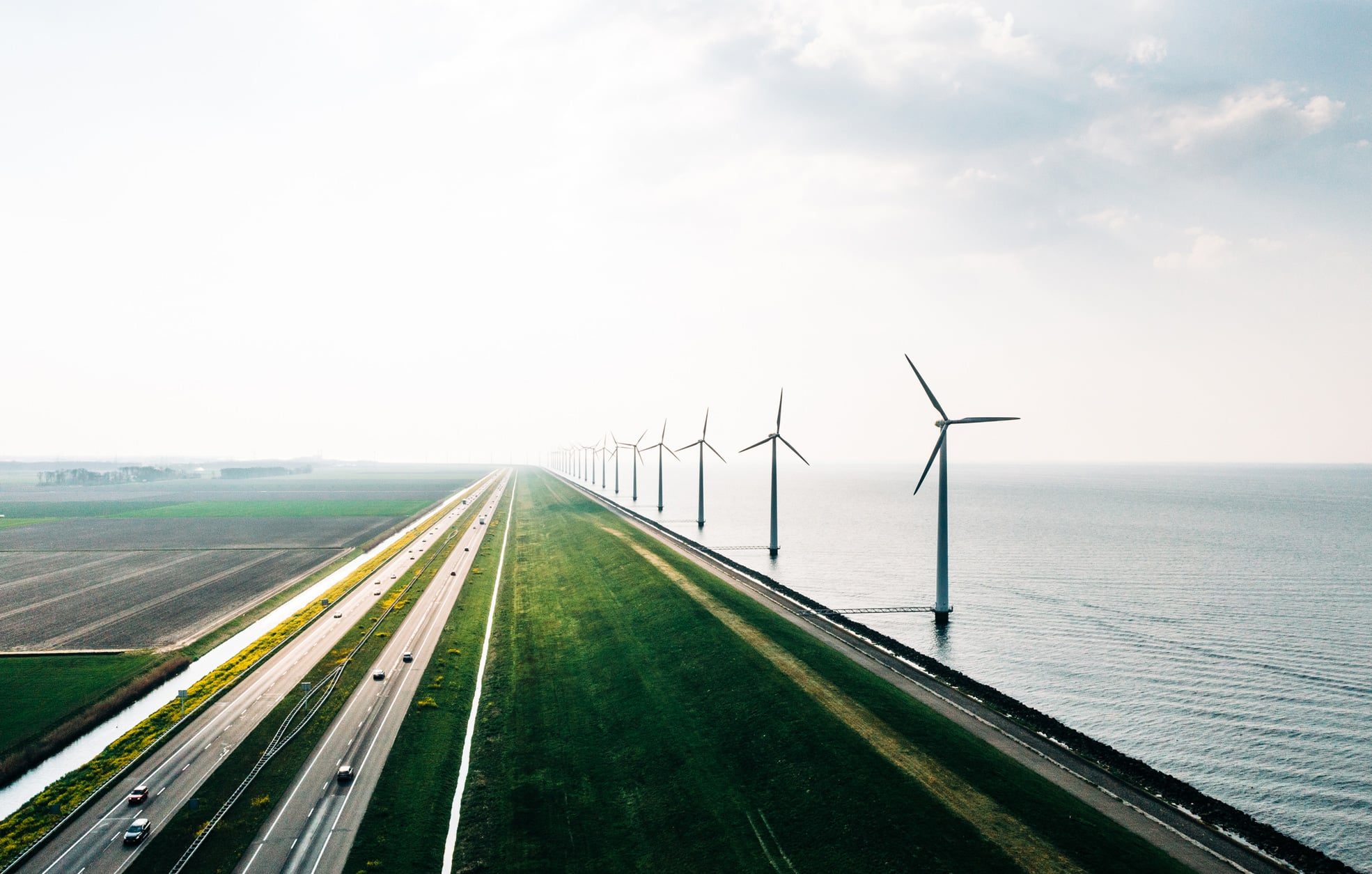 Aerial view of wind turbines