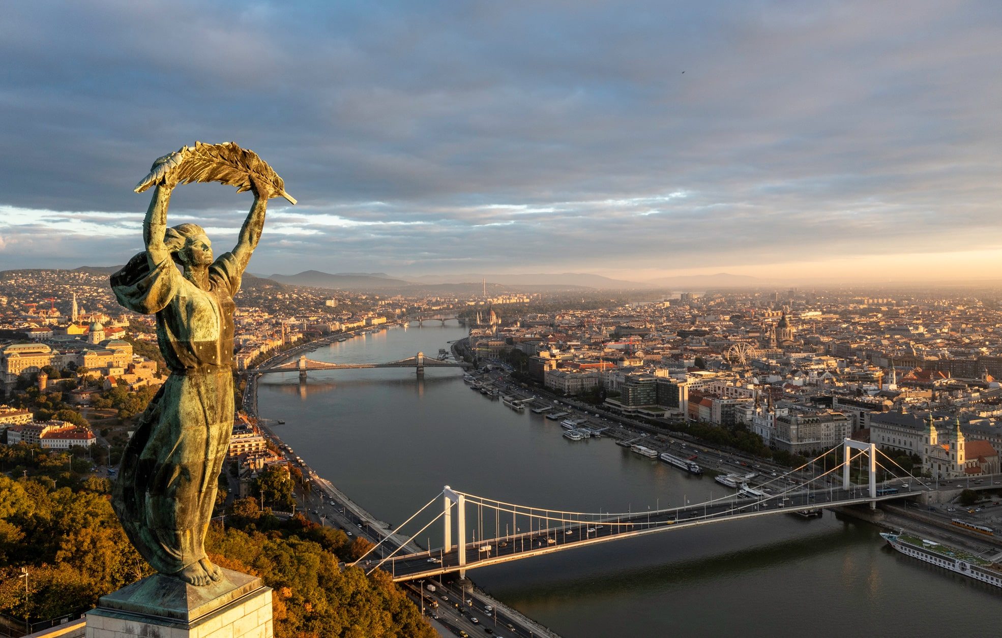 Aerial view from Citadella statue in Budapest