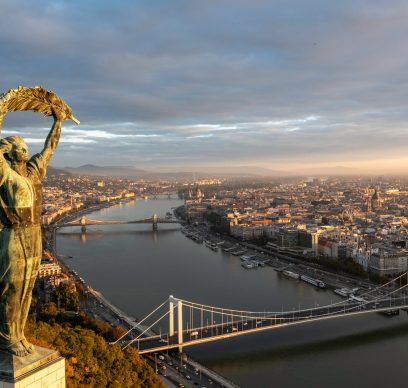 Aerial view from Citadella statue in Budapest