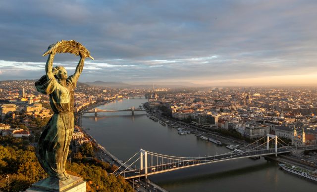 Aerial view from Citadella statue in Budapest