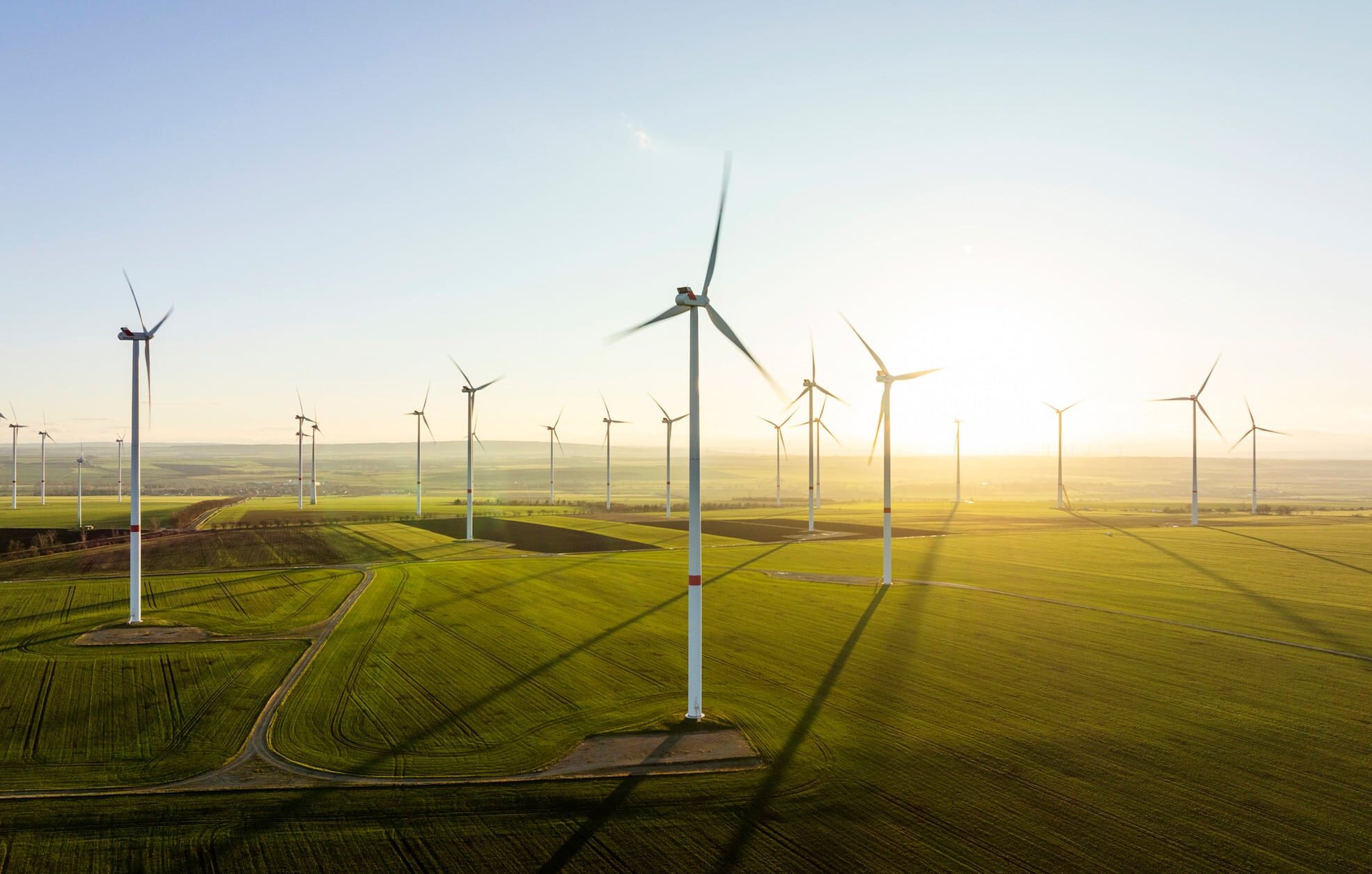 Aerial view on wind turbines