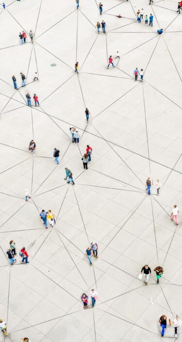 Aerial view of crowd.