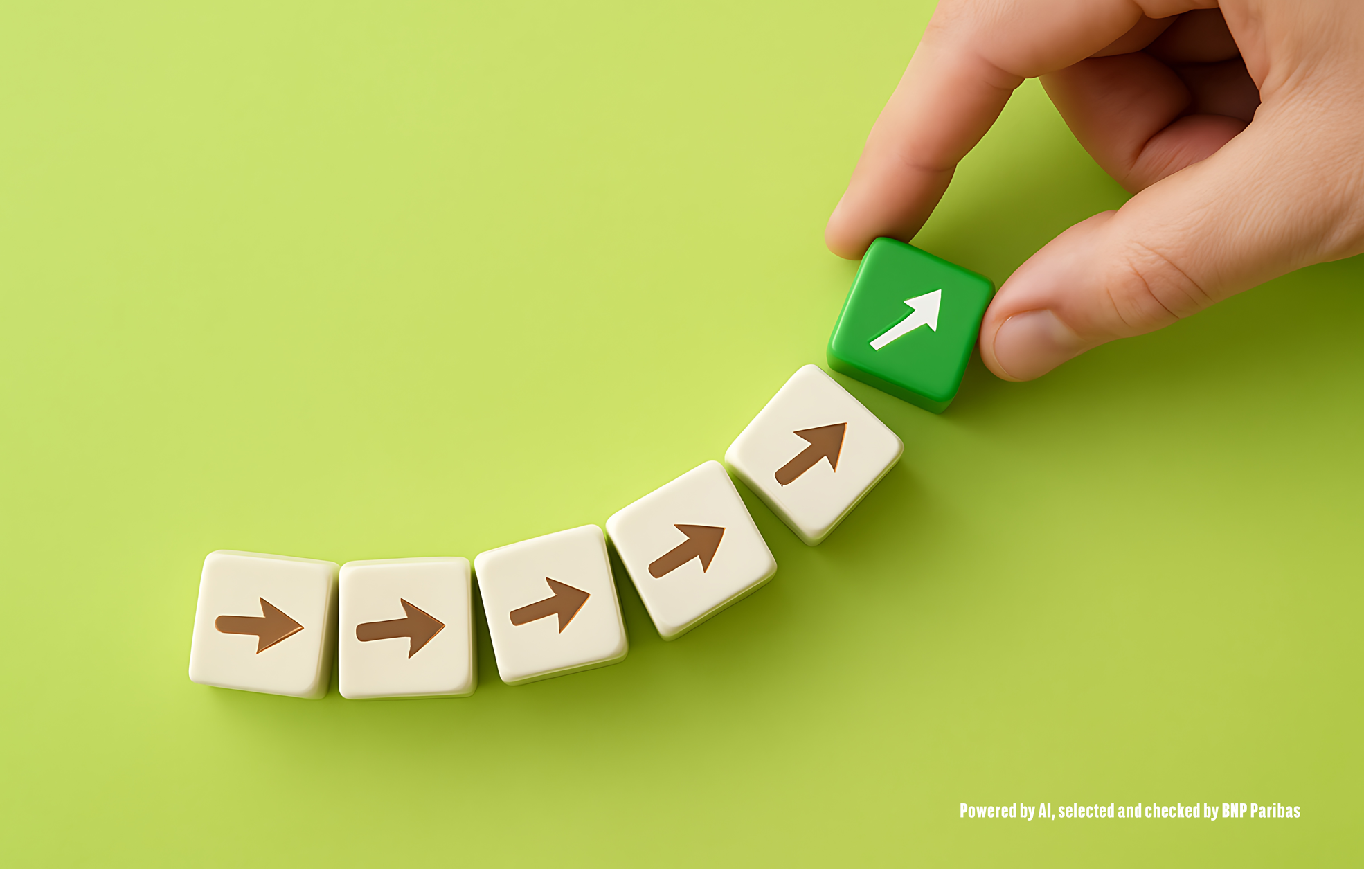 Hand holding dice with upward arrow